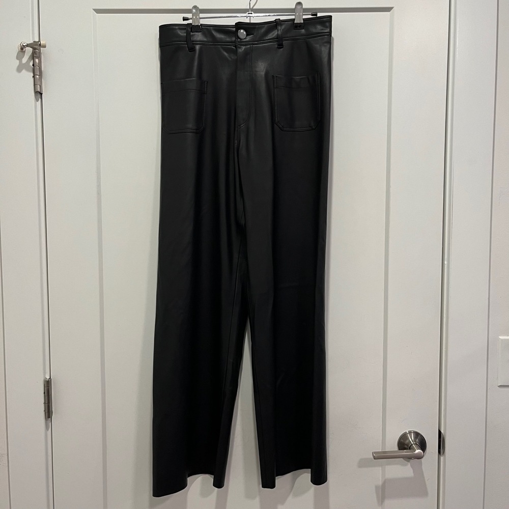 Industry Republic Clothing Black Faux Leather Wide Leg Pants Size 8